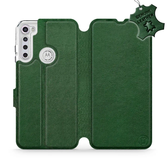 Etui ze skóry naturalnej do Motorola One Fusion Plus - wzór Green Leather
