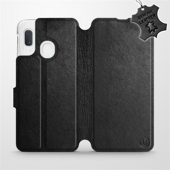 Etui ze skóry naturalnej do Samsung Galaxy A20e - wzór Black Leather