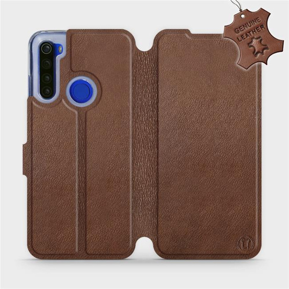 Etui ze skóry naturalnej do Xiaomi Redmi Note 8T - wzór Brown Leather