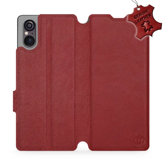 Etui ze skóry naturalnej do Sony Xperia 5 V - wzór Dark Red Leather