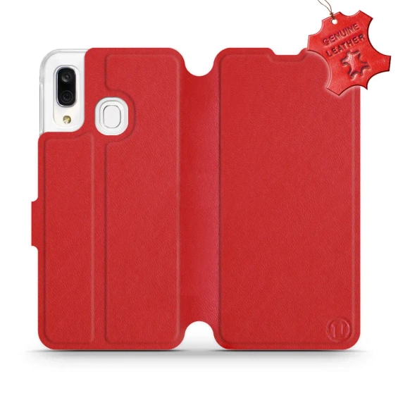 Etui ze skóry naturalnej do Samsung Galaxy A40 - wzór Red Leather