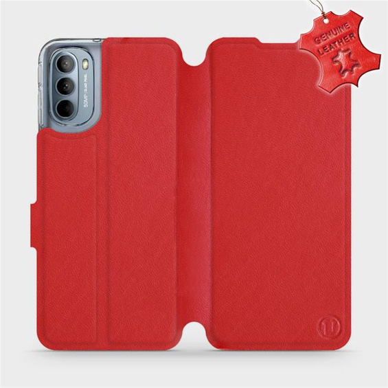 Etui ze skóry naturalnej do Motorola Moto G31 - wzór Red Leather