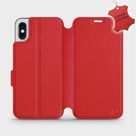 Etui ze skóry naturalnej do Apple iPhone X - wzór Red Leather