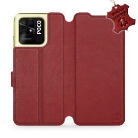 Etui ze skóry naturalnej do Xiaomi POCO C40 - wzór Dark Red Leather