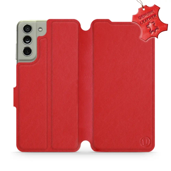 Etui ze skóry naturalnej do Samsung Galaxy S21 FE - wzór Red Leather