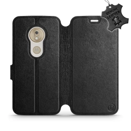 Etui ze skóry naturalnej do Motorola Moto G7 Play - wzór Black Leather