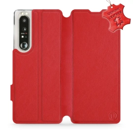Etui ze skóry naturalnej do Sony Xperia 1 III - wzór Red Leather