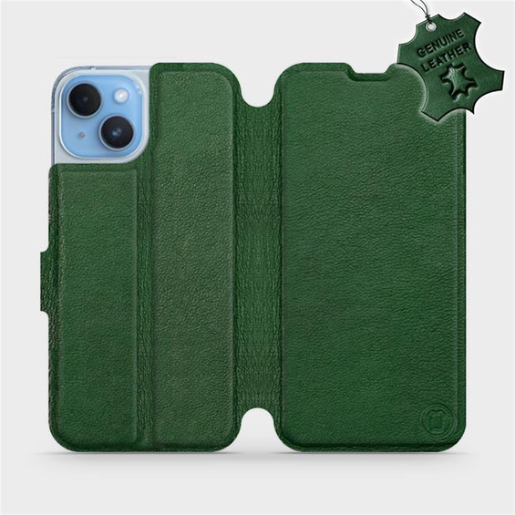 Etui ze skóry naturalnej do Apple iPhone 14 - wzór Green Leather