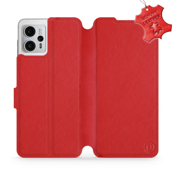 Etui ze skóry naturalnej do Motorola Moto G23 - wzór Red Leather