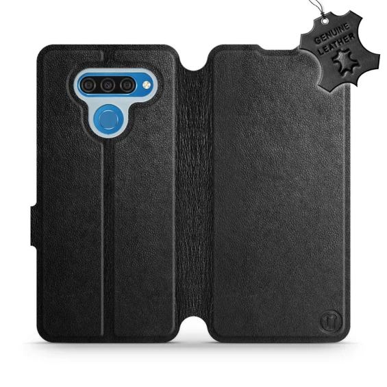 Etui ze skóry naturalnej do LG Q60 - wzór Black Leather