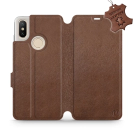 Etui ze skóry naturalnej do Xiaomi Mi A2 - wzór Brown Leather
