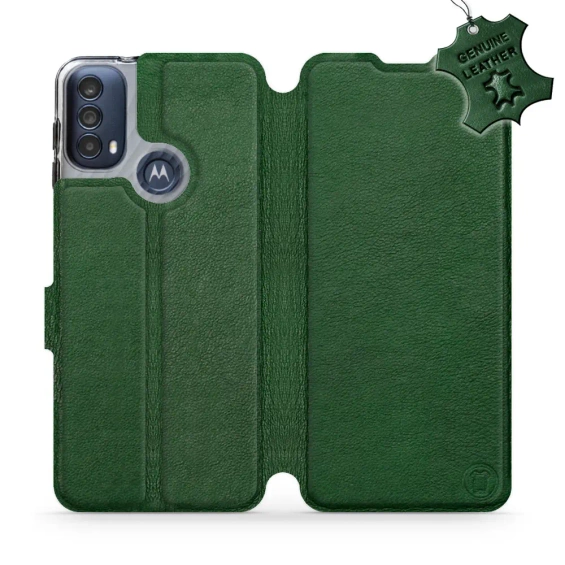 Etui ze skóry naturalnej do Motorola Moto E30 - wzór Green Leather