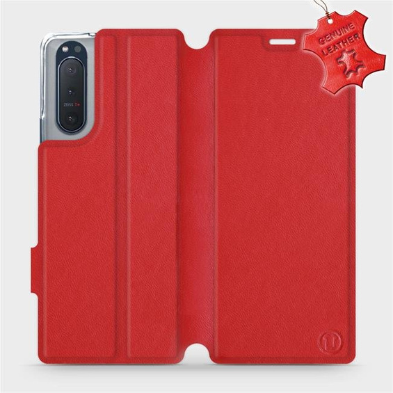 Etui ze skóry naturalnej do Sony Xperia 5 II - wzór Red Leather