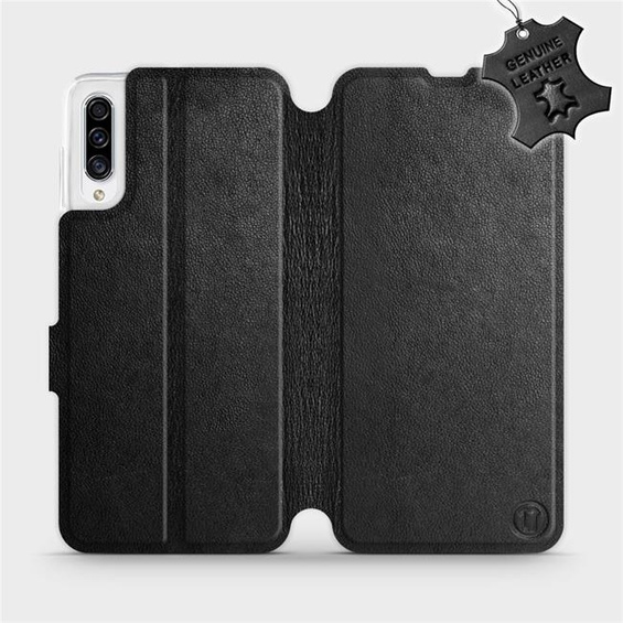 Etui ze skóry naturalnej do Samsung Galaxy A30s - wzór Black Leather