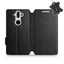 Etui ze skóry naturalnej do Nokia 8 Sirocco - wzór Black Leather