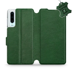 Etui ze skóry naturalnej do Huawei P30 - wzór Green Leather