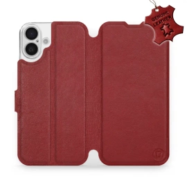 Etui ze skóry naturalnej do Apple iPhone 16 Plus - wzór Dark Red Leather