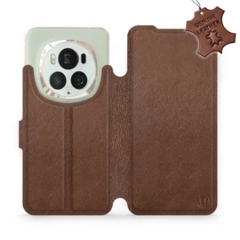 Etui ze skóry naturalnej do Huawei Honor Magic6 Pro - wzór Brown Leather
