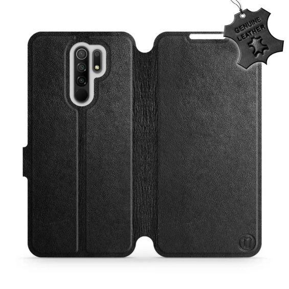 Etui ze skóry naturalnej do Xiaomi Redmi 9 - wzór Black Leather