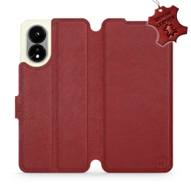 Etui ze skóry naturalnej do OPPO A38 - wzór Dark Red Leather
