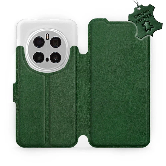 Etui ze skóry naturalnej do Huawei Honor Magic7 Pro 5G - wzór Green Leather