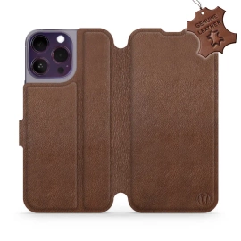 Etui ze skóry naturalnej do Apple iPhone 14 Pro Max - wzór Brown Leather