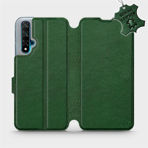 Etui ze skóry naturalnej do Huawei Nova 5T - wzór Green Leather