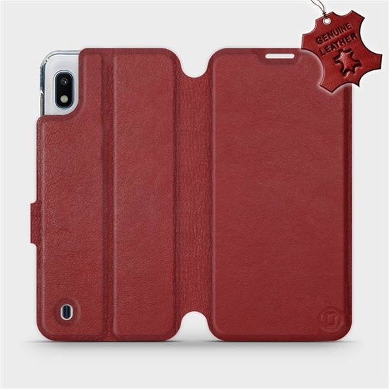 Etui ze skóry naturalnej do Samsung Galaxy A10 - wzór Dark Red Leather