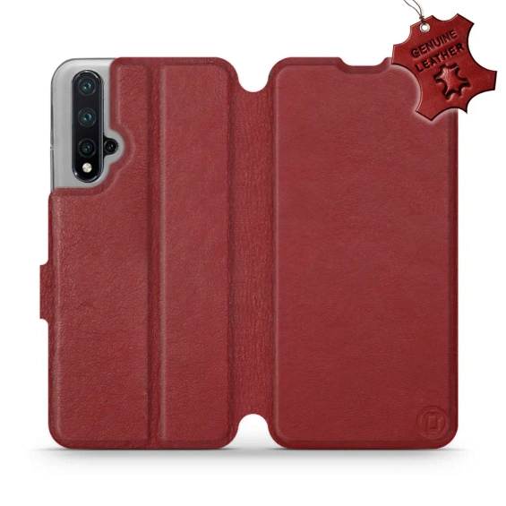 Etui ze skóry naturalnej do Huawei Nova 5T - wzór Dark Red Leather