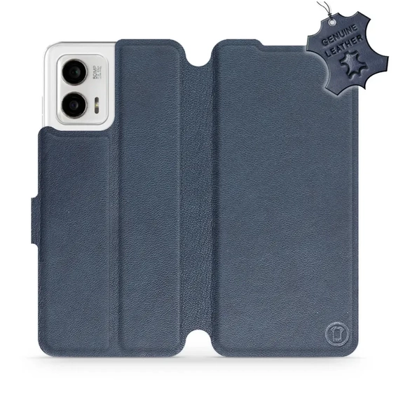 Etui ze skóry naturalnej do Motorola Moto G73 5G - wzór Blue Leather