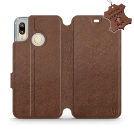 Etui ze skóry naturalnej do Huawei P20 Lite - wzór Brown Leather