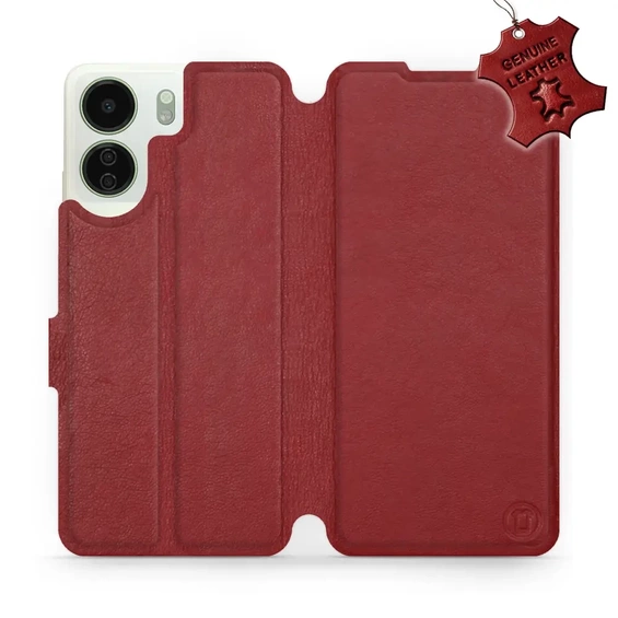 Etui ze skóry naturalnej do Xiaomi Redmi 13C - wzór Dark Red Leather