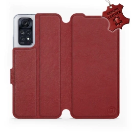 Etui ze skóry naturalnej do Xiaomi POCO M4 Pro 4G - wzór Dark Red Leather