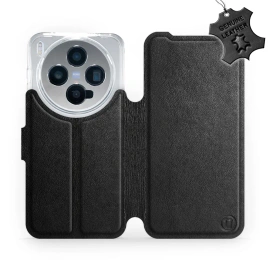 Etui ze skóry naturalnej do Vivo X300 - wzór Black Leather