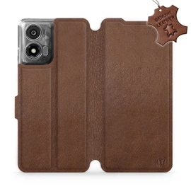Etui ze skóry naturalnej do Motorola Moto E14 - wzór Brown Leather