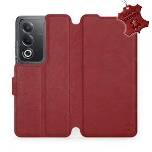 Etui ze skóry naturalnej do OPPO A80 5G - wzór Dark Red Leather
