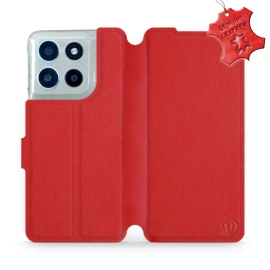 Etui ze skóry naturalnej do Motorola Moto G56 5G - wzór Red Leather