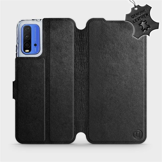 Etui ze skóry naturalnej do Xiaomi Redmi 9T - wzór Black Leather