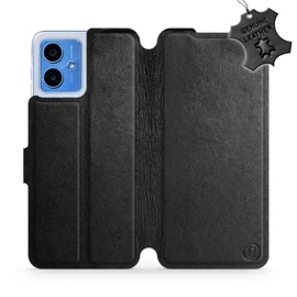 Etui ze skóry naturalnej do Motorola Moto G14 - wzór Black Leather