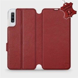 Etui ze skóry naturalnej do Samsung Galaxy A70 - wzór Dark Red Leather
