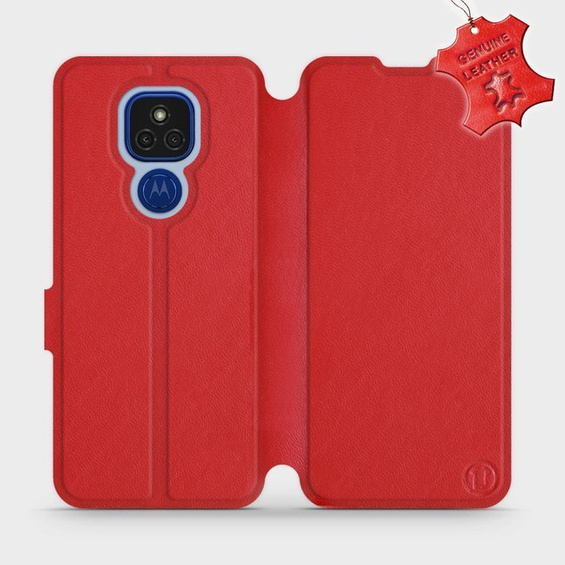 Etui ze skóry naturalnej do Motorola Moto E7 Plus - wzór Red Leather