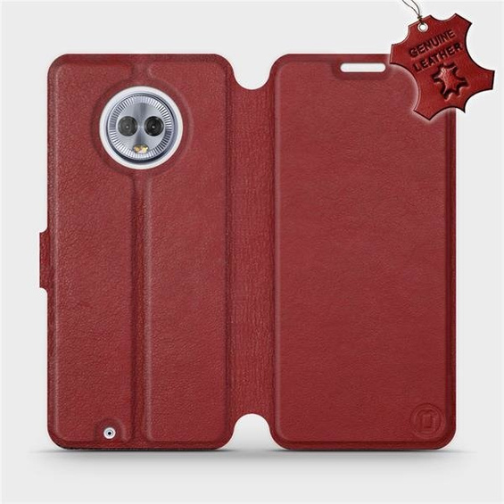Etui ze skóry naturalnej do Motorola Moto G6 - wzór Dark Red Leather