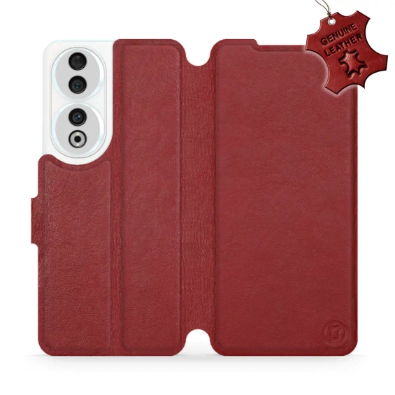 Etui ze skóry naturalnej do Huawei Honor 90 - wzór Dark Red Leather