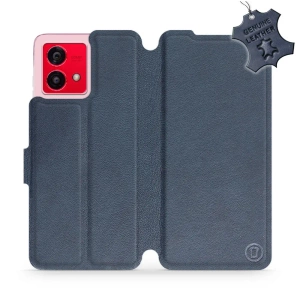 Etui ze skóry naturalnej do Motorola Moto G84 - wzór Blue Leather