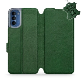 Etui ze skóry naturalnej do Motorola Moto G41 - wzór Green Leather