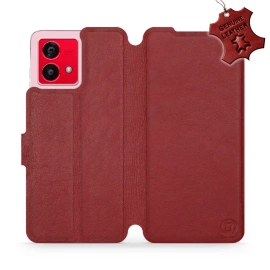Etui ze skóry naturalnej do Motorola Moto G84 - wzór Dark Red Leather