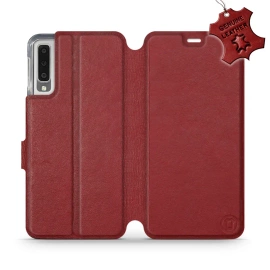 Etui ze skóry naturalnej do Samsung Galaxy A7 2018 - wzór Dark Red Leather