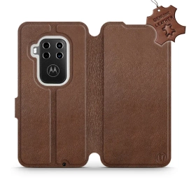 Etui ze skóry naturalnej do Motorola One Zoom - wzór Brown Leather