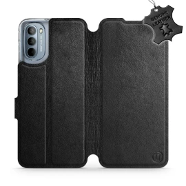 Etui ze skóry naturalnej do Motorola Moto G31 - wzór Black Leather
