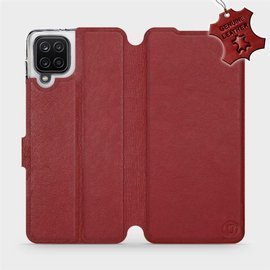 Etui ze skóry naturalnej do Samsung Galaxy A12 - wzór Dark Red Leather